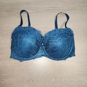 victorias secret dream angels lined demi bra Blue Lace Glitter 34DDD Mesh Sexy